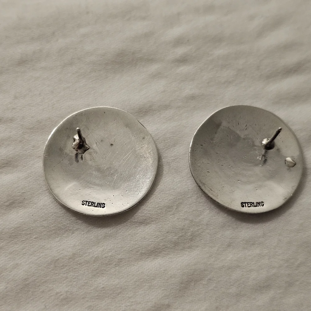 Vintage Hopi Sterling Silver Overlay Post Earrings – Unsigned Artisan - Picture 4 of 5